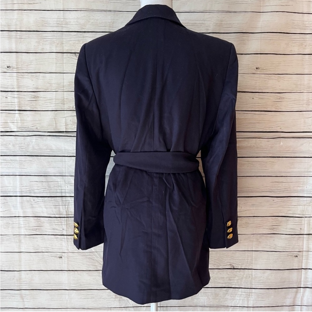 Escada Navy Wool & Cashmere Double Breasted Belted Blazer Size 8 - Picture 5 of 12